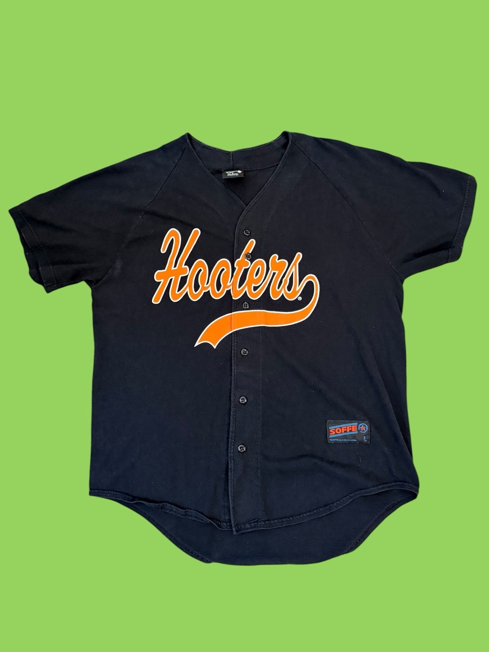 Vintage 90s Hooters Button Down Soffes Cotton Jersey Black Large